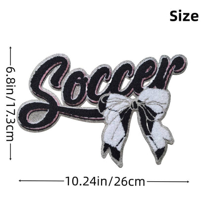 Soccer Bow Iron On Chenille Patch