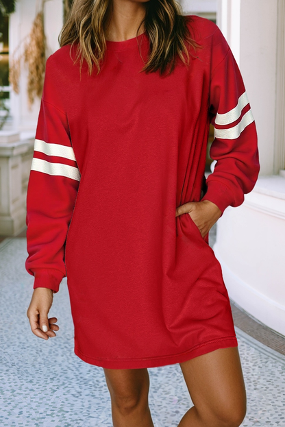 LDC Varsity Contrast Banded Sleeve Shift Sweatshirt Dress