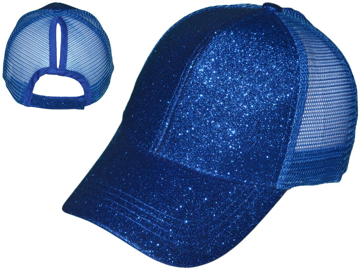 Glitter Ponytail Trucker Hats - Low Profile Structured Mesh