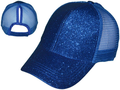 Glitter Ponytail Trucker Hats - Low Profile Structured Mesh
