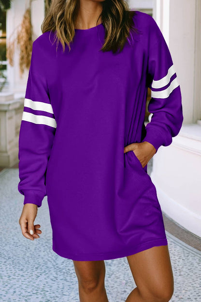 LDC Varsity Contrast Banded Sleeve Shift Sweatshirt Dress