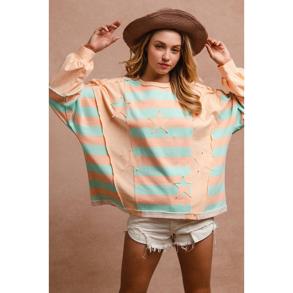 STRIPE AND PATCHWORK SWEATSHIRT TOP