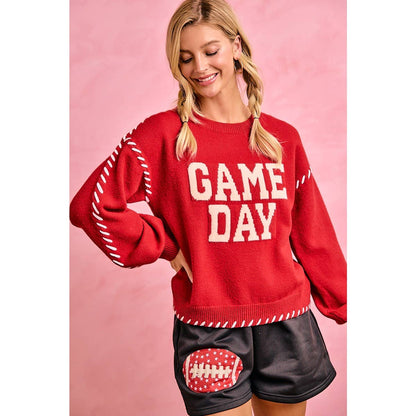GAMEDAY THEME CONTRAST STITCH LONG SLEEVES KNIT TOP