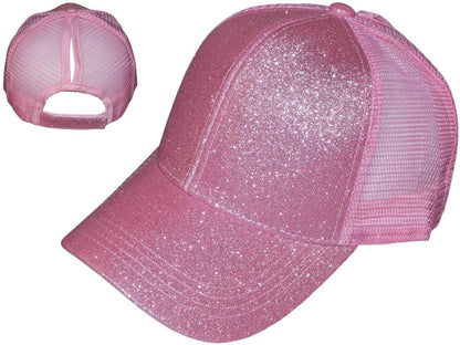Glitter Ponytail Trucker Hats - Low Profile Structured Mesh