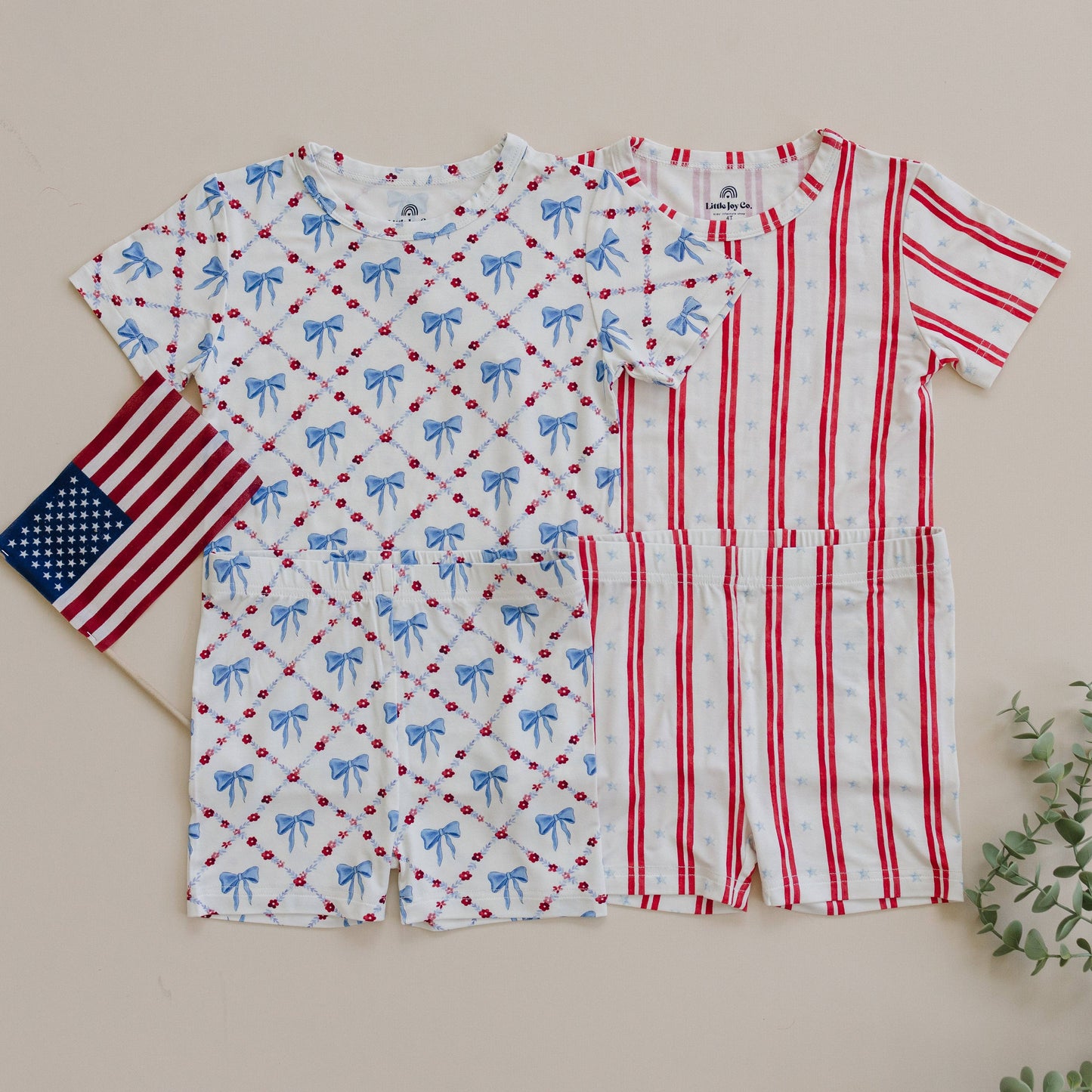 Red White & Bows 2pc Bamboo Pajamas 4th of July Girls PJs