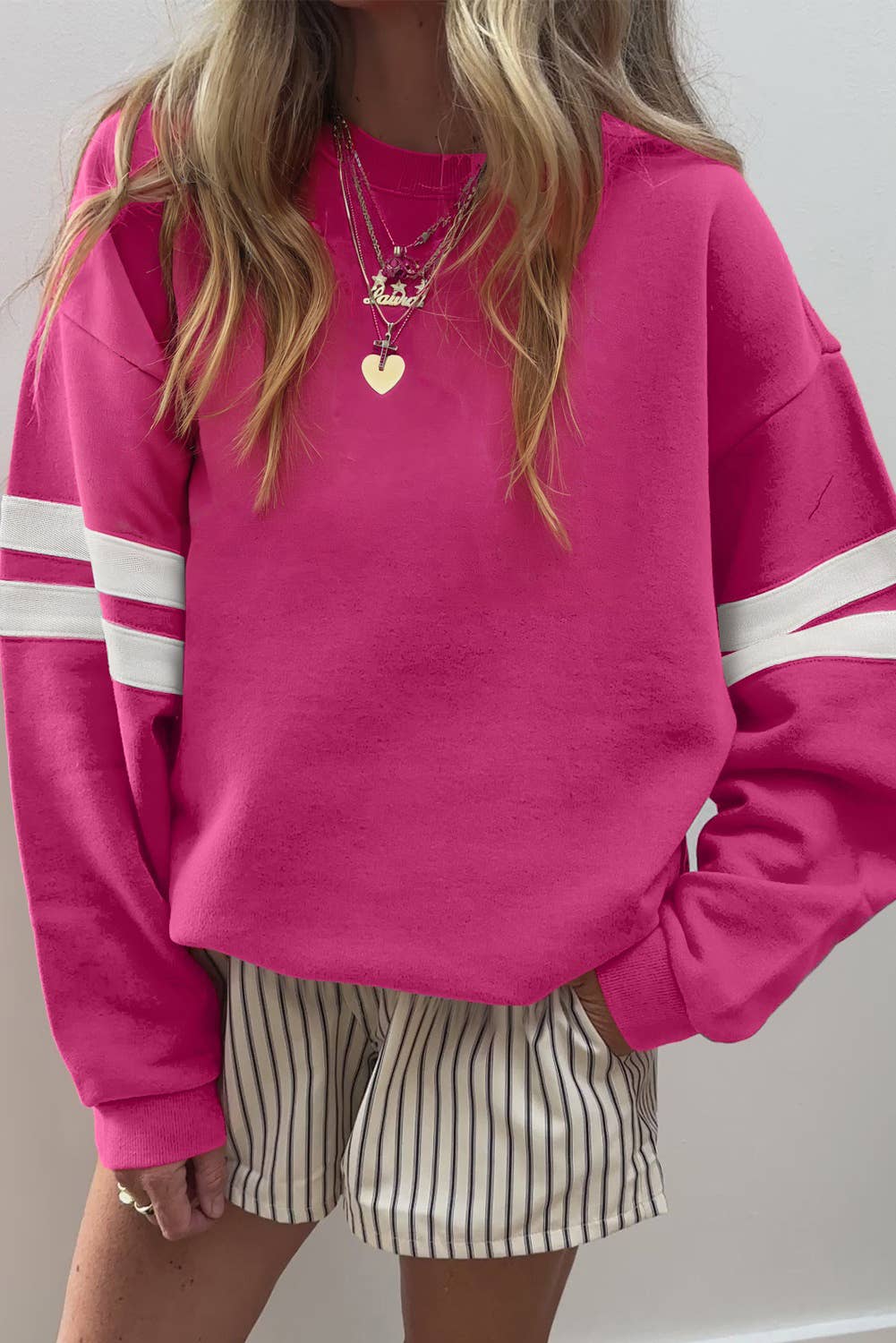 LDC Varsity Striped Detail Drop Shoulder Sweatshirt